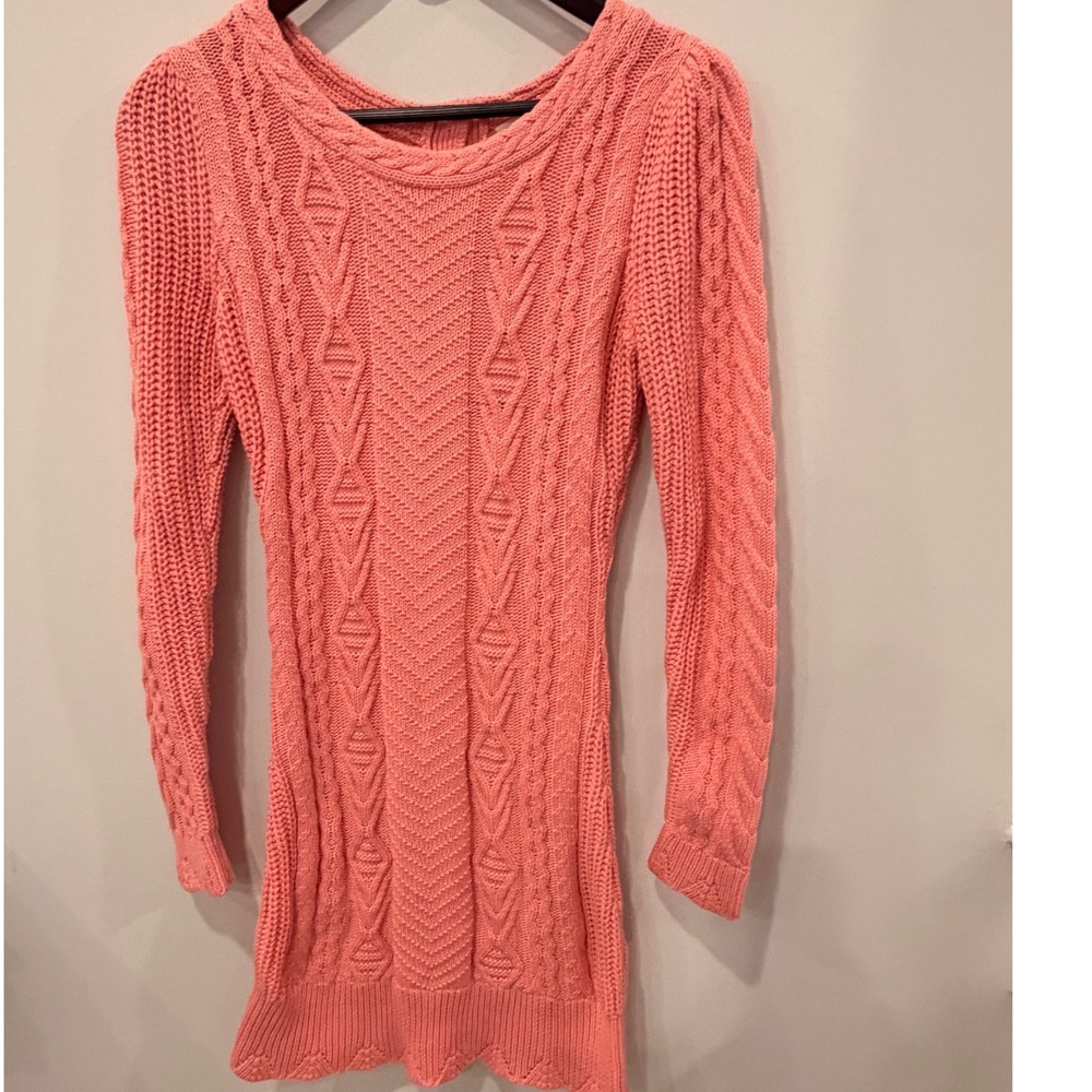 LoveShackFancy Simmonette Knit Mini Dress XS Powder Blush Pink Cable Knit Cotton